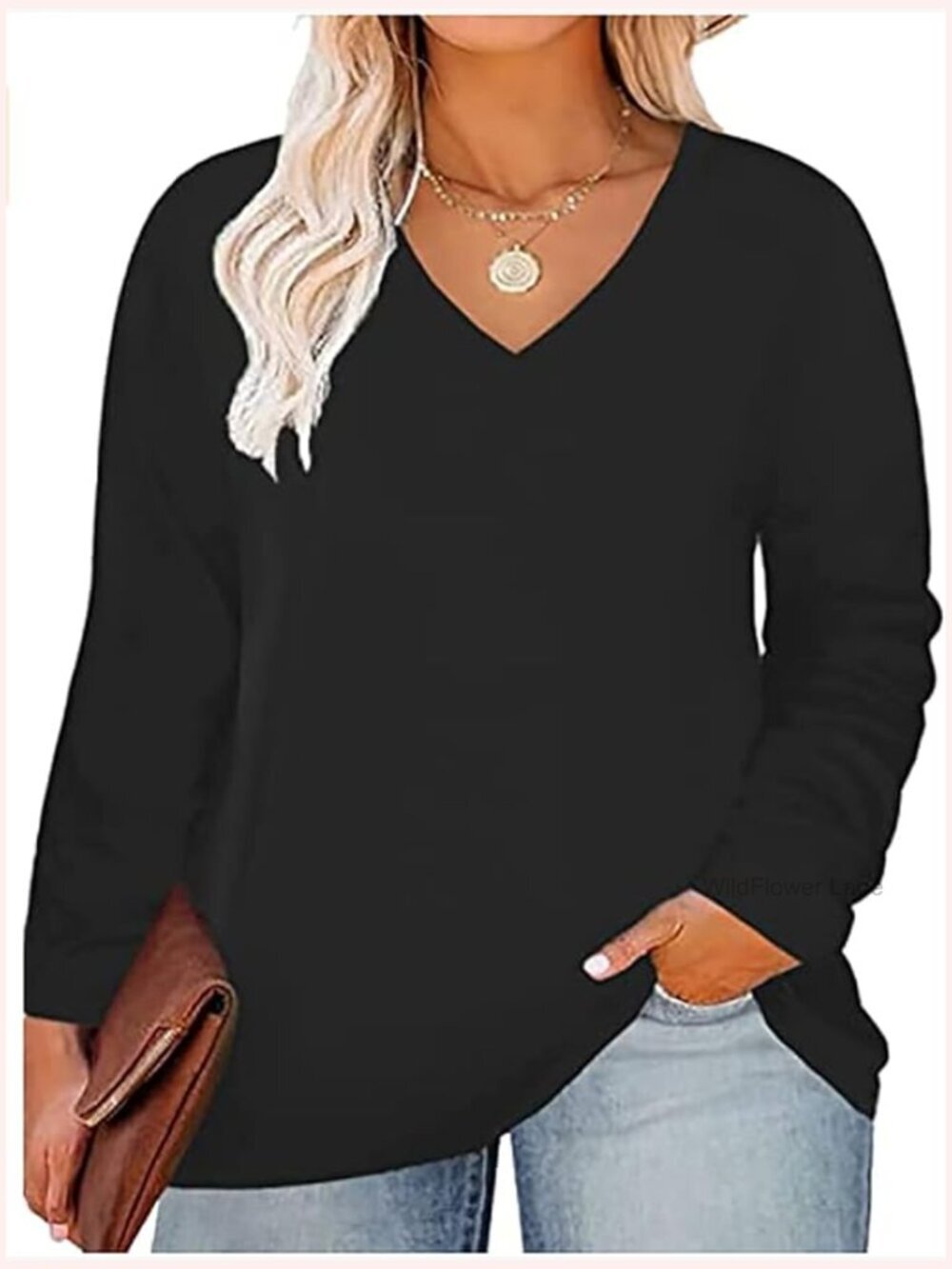 Plus Size Tunic V Neck Long Sleeve Top Soft Stretchy T-Shirt Blouse NWT